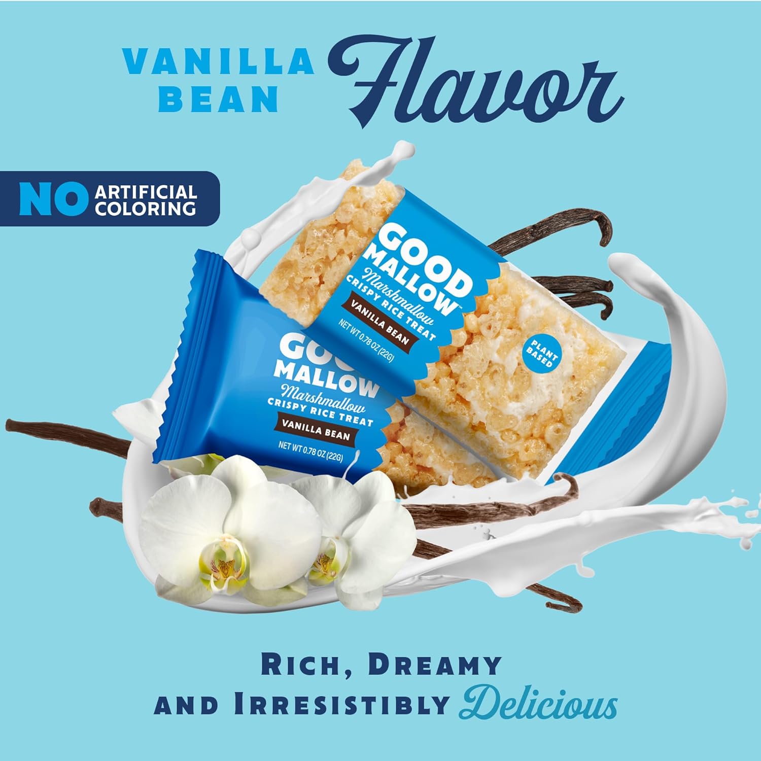 Good Mallow Plant Based Marshmallow Crispy Rice Treats Vanilla Bean - 8 ct. 12 x 176g