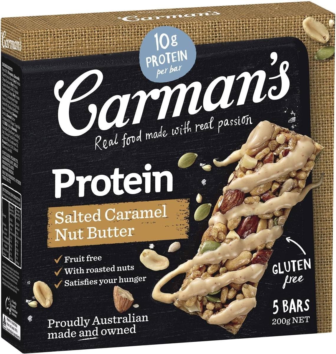 Carmans Salted Caramel Nut Butter Protein Bar 5 pack Dairy 6 x 200g