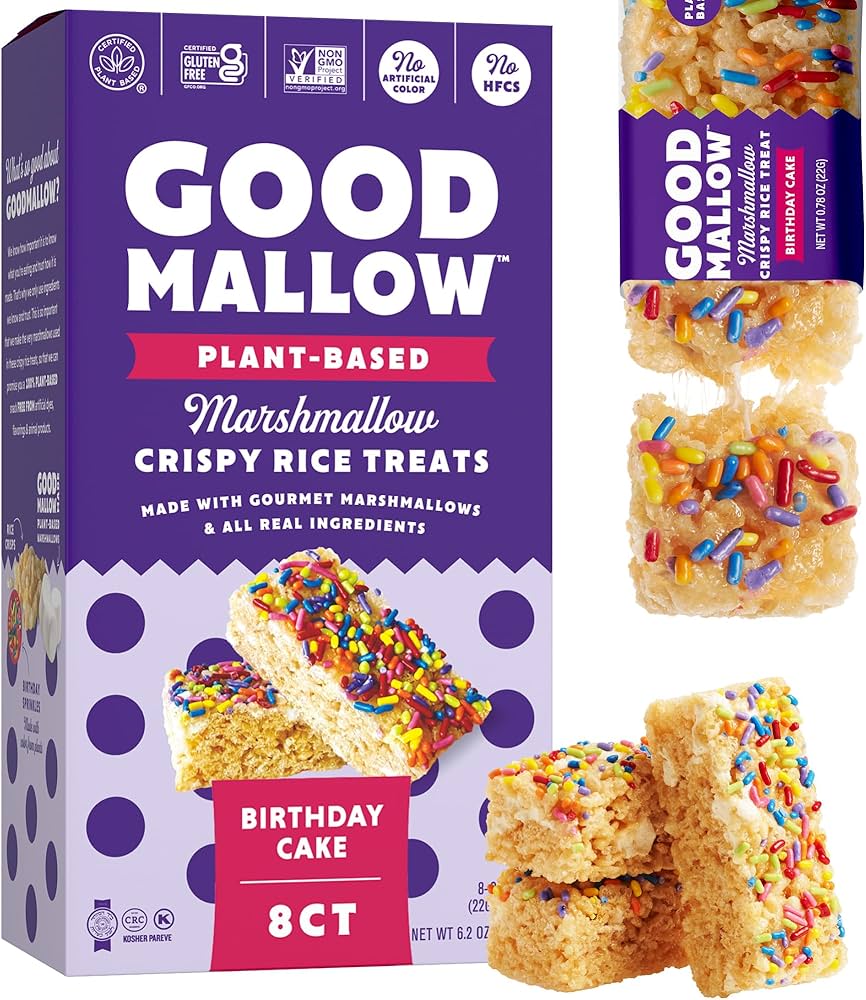 Good Mallow Plant Based Marshmallow Crispy Rice Treats Birthday Cake - 8 ct. 12 x 176g