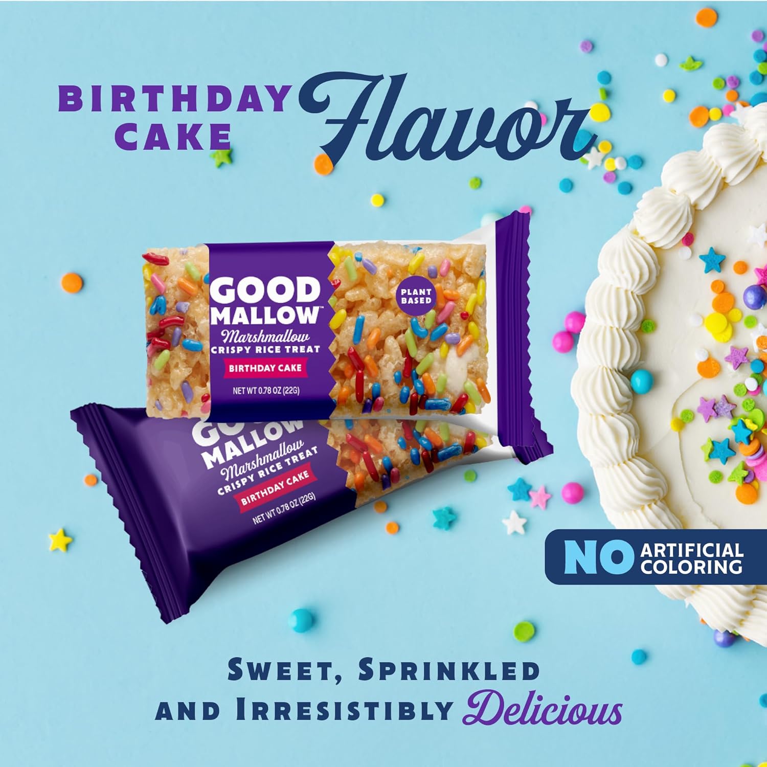 Good Mallow Plant Based Marshmallow Crispy Rice Treats Birthday Cake - 8 ct. 12 x 176g
