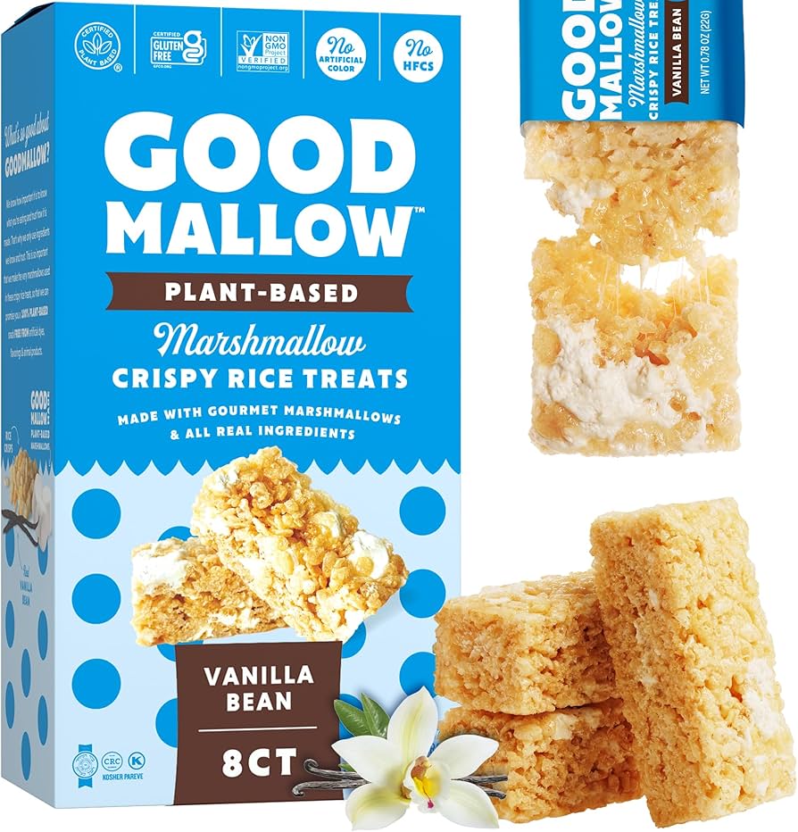 Good Mallow Plant Based Marshmallow Crispy Rice Treats Vanilla Bean - 8 ct. 12 x 176g