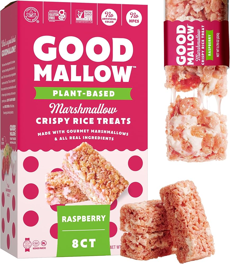 Good Mallow Plant Based Marshmallow Crispy Rice Treats Raspberry - 8 ct. 12 x 176g