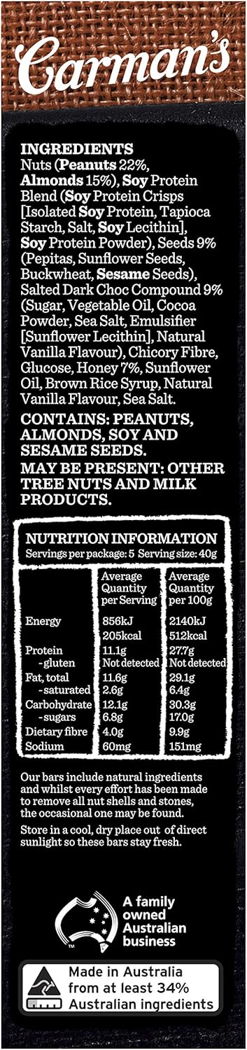 Carmans Salted Dark Choc Almond Protein Bar 5 pack Dairy 6 x 200g
