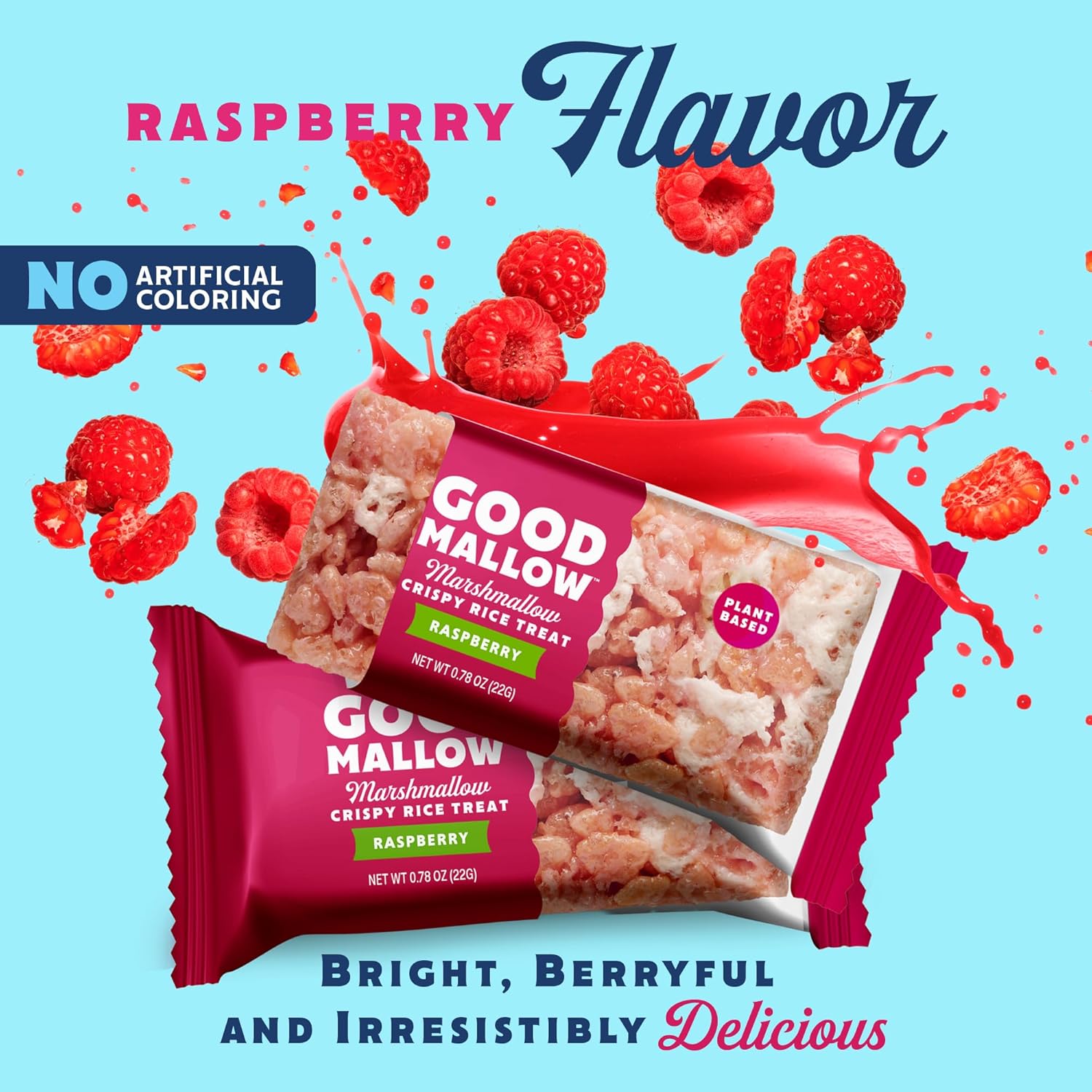 Good Mallow Plant Based Marshmallow Crispy Rice Treats Raspberry - 8 ct. 12 x 176g