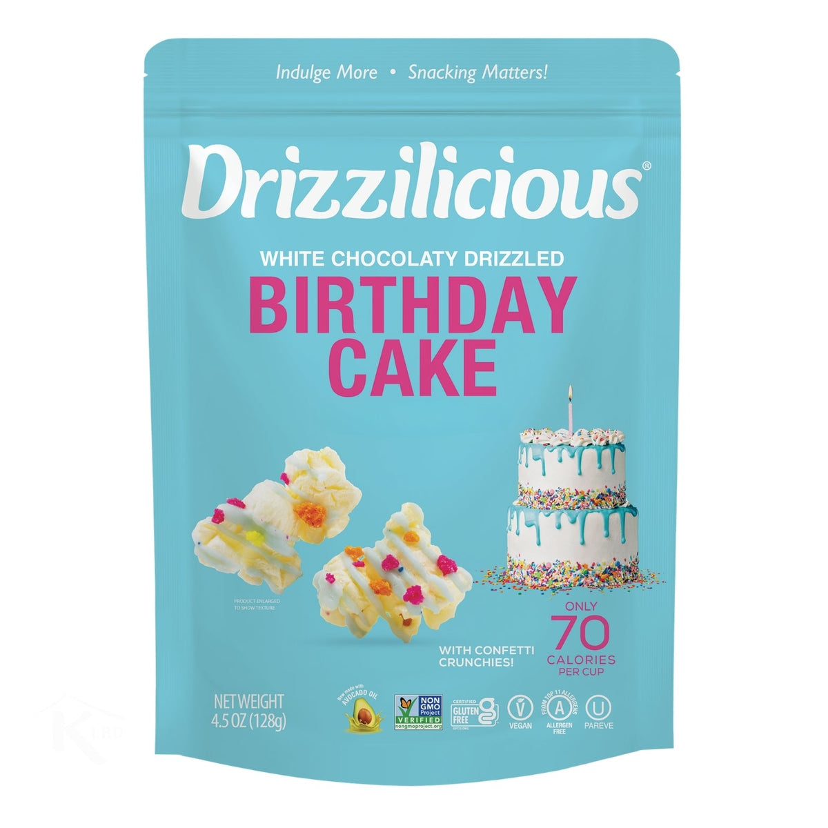 Drizzilicious Birthday Cake Drizzled Popcorn, 102g - gluten-free, kettle-cooked and non-GMO.