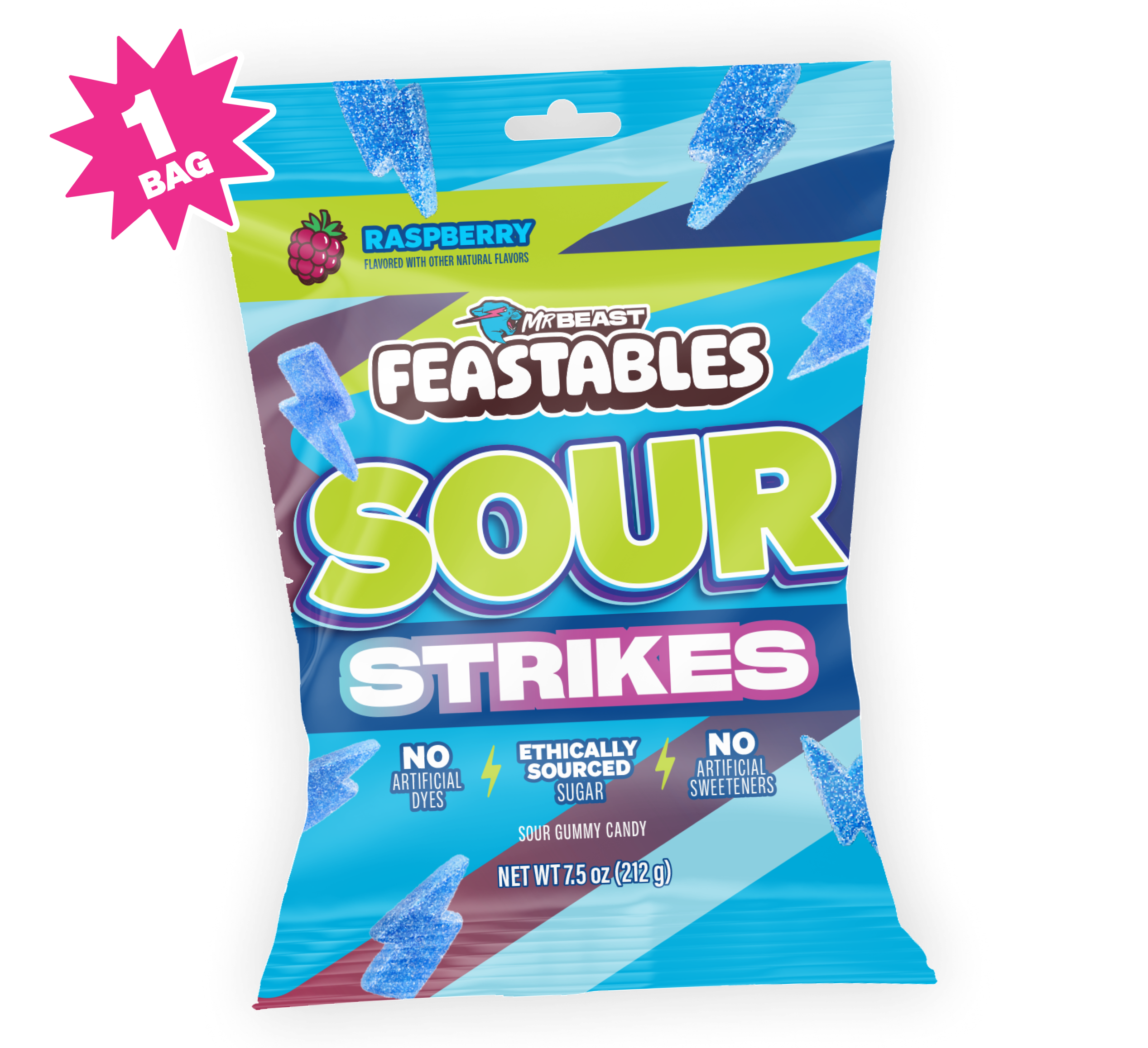 Feastables SOUR STRIKES RASPBERRY PEG BAG 9 x 212g