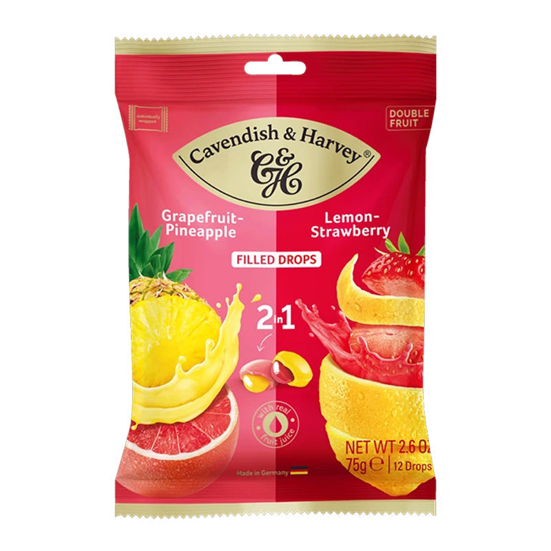 Cavendish & Harvey DROPS Grapefruit with Pineapple filling & Lemon with Strawberry filling Bag  NK 20 x 75g