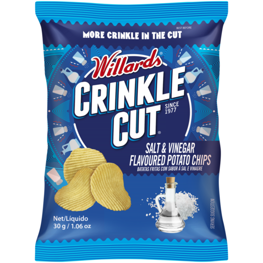 Willards Crinkle Cut Salt & Vinegar Chips SMALL 48 x 30g