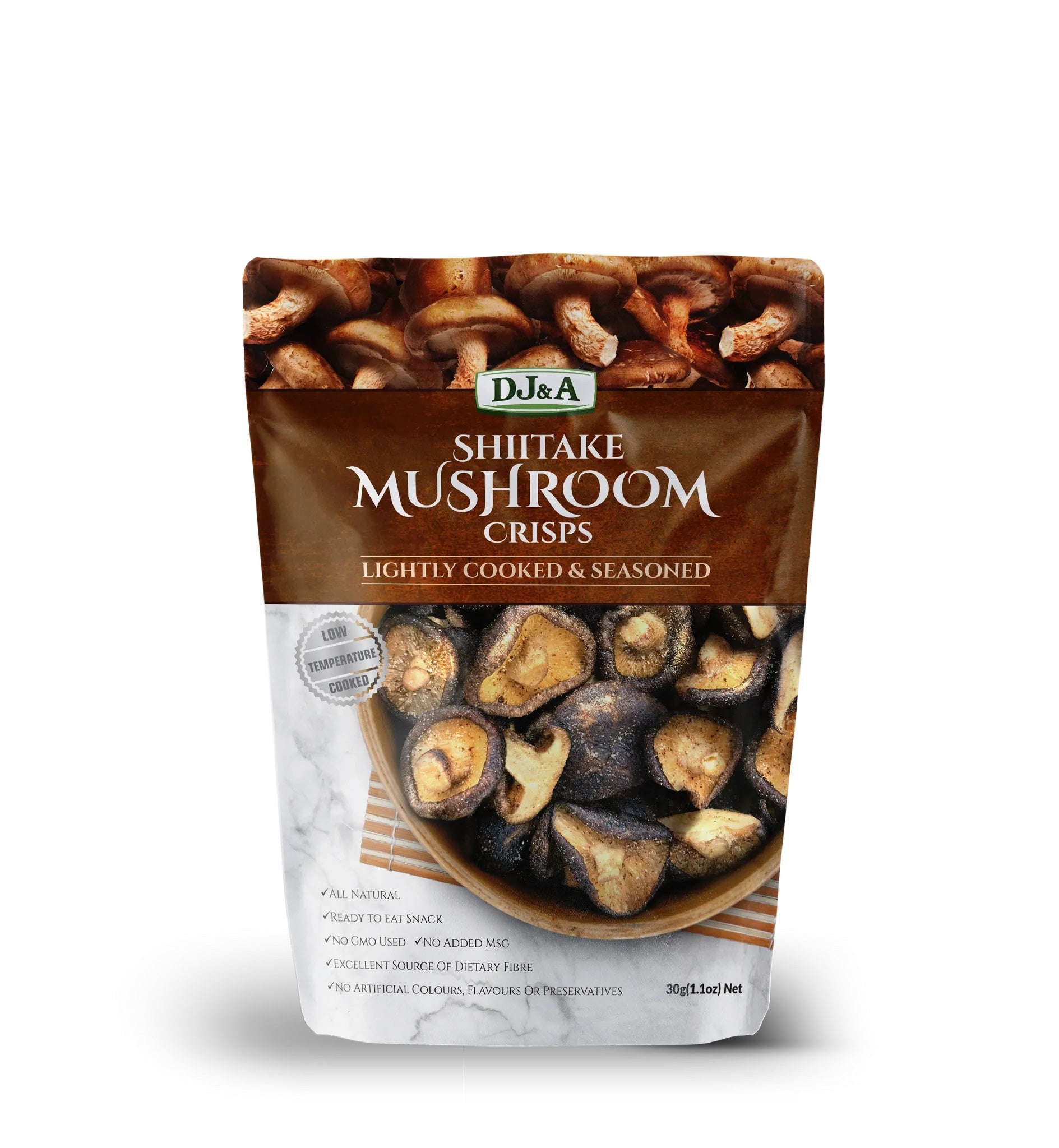 DJ&A shiitake mushroom crisps 30g vegan crunchy mushroom snack