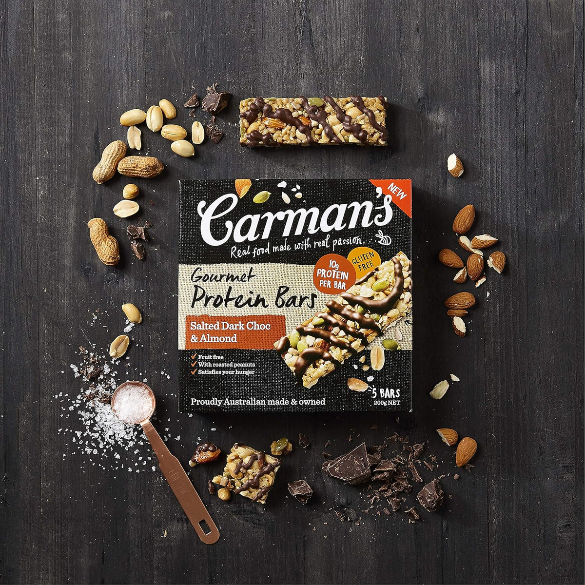 Carmans Salted Dark Choc Almond Protein Bar 5 pack Dairy 6 x 200g