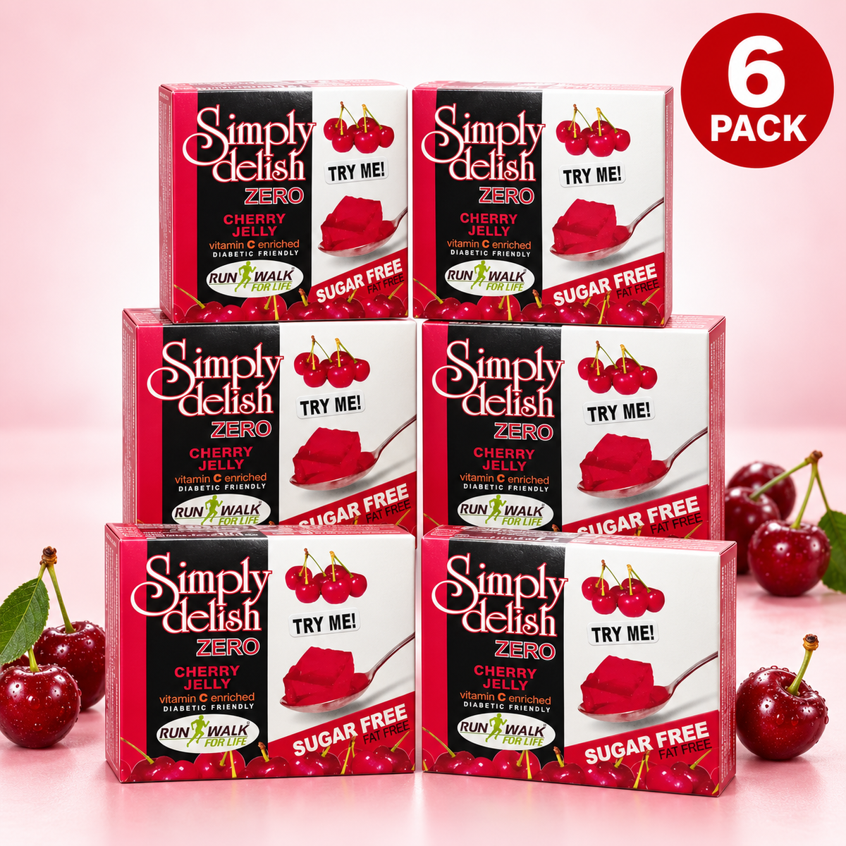 Simply Delish Sugar-Free Cherry Jelly Dessert, 8g pack.
