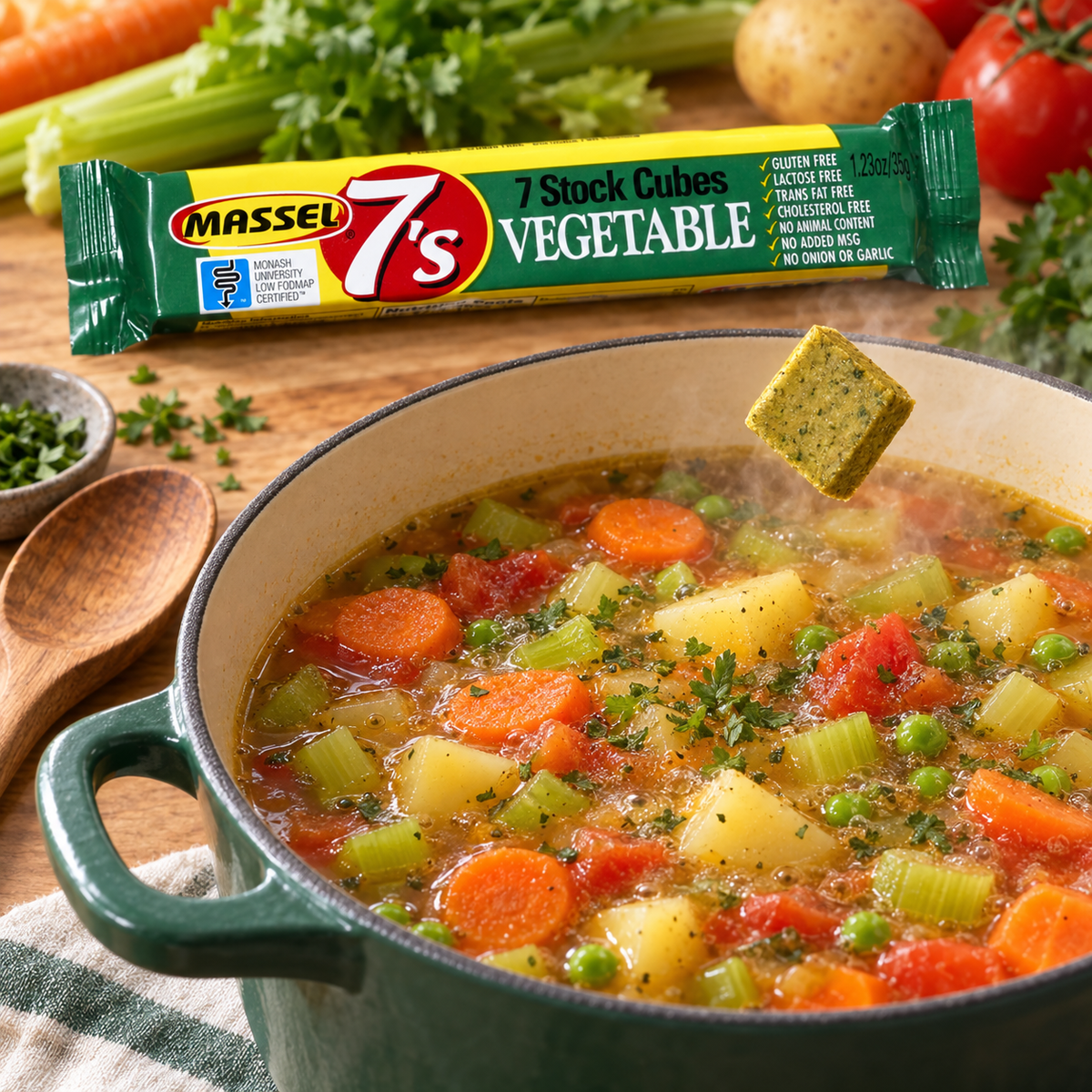 Massel 7's Cubes Vegetable, 35g pack, gluten-free, vegan, plant-based.