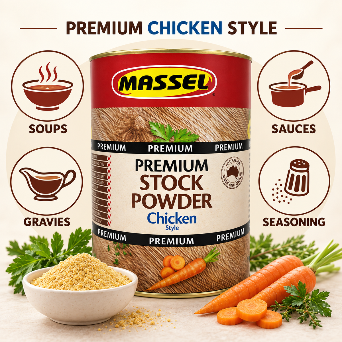 Massel BULK Advantage Premium Chicken Stock Powder used in a finished dish.