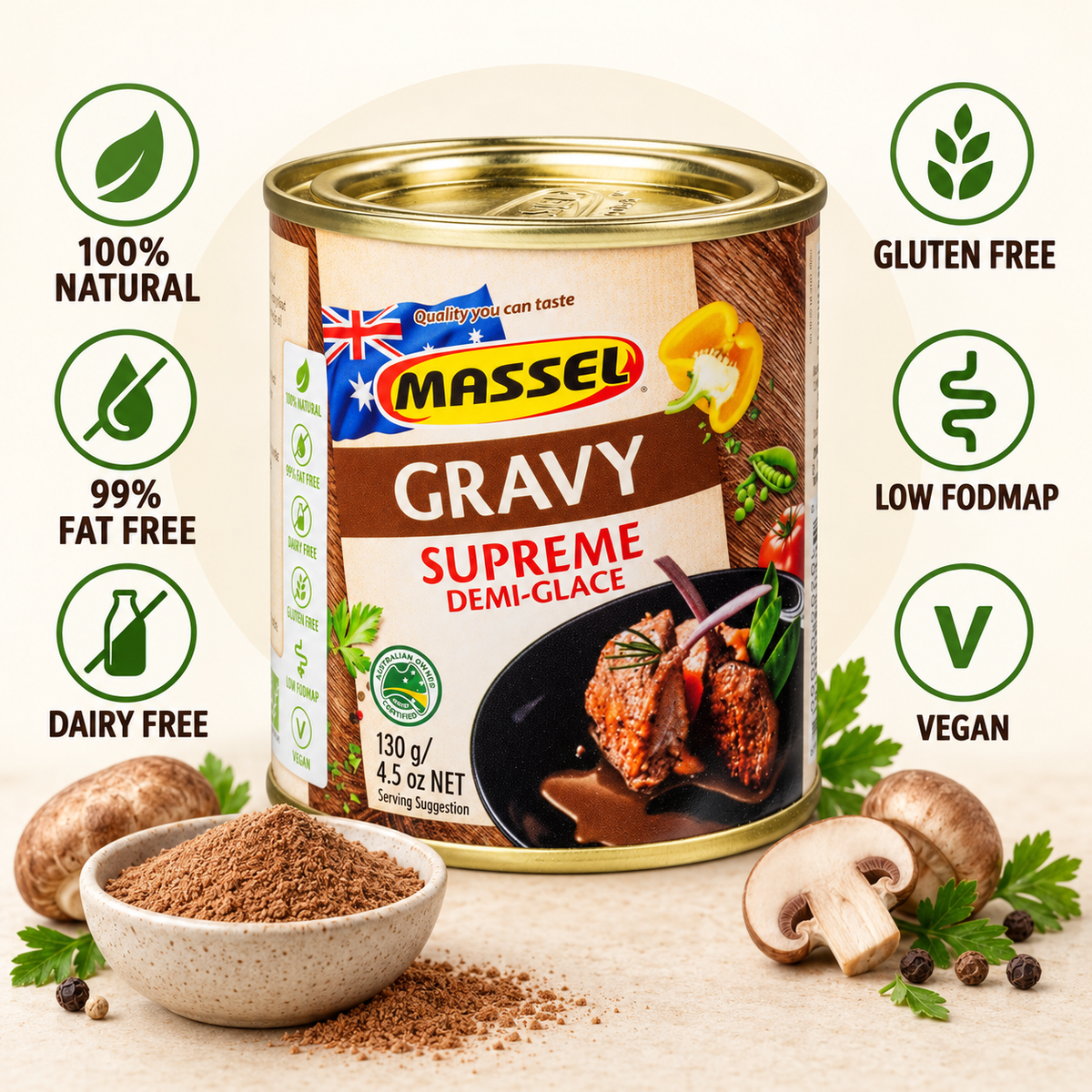 Massel Gravy Supreme used in a finished roast dinner dish.