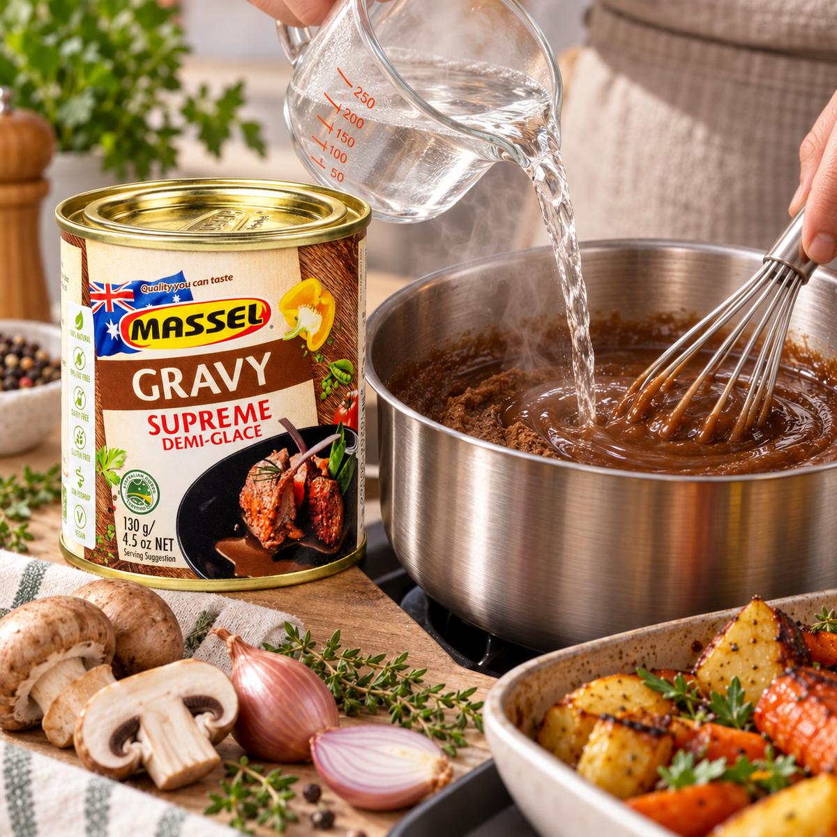 Close-up of Massel Gravy Supreme pack packaging.