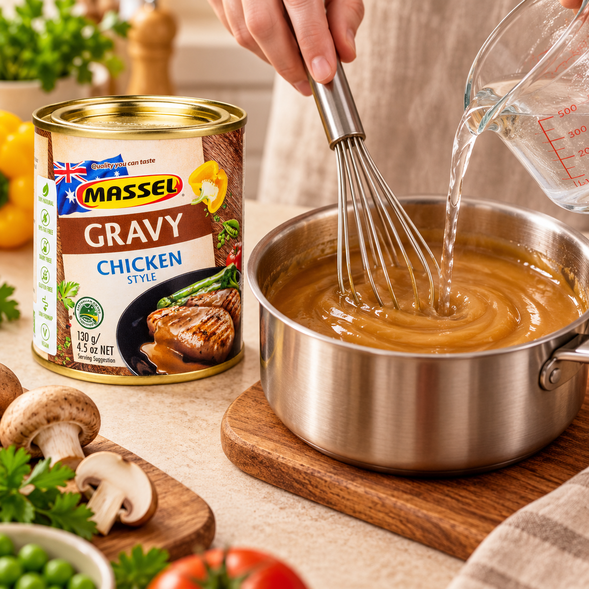 Close-up of Massel Gravy Chicken Style pack packaging.