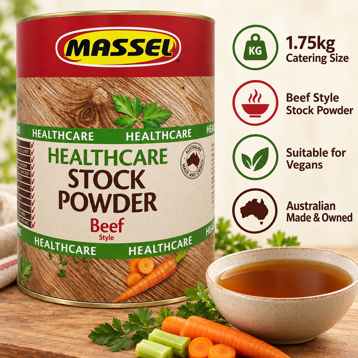 Massel BULK Advantage Healthcare Beef Stock Powder used in a finished dish.