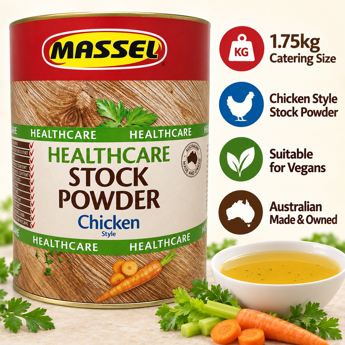 Massel BULK Advantage Healthcare Chicken Stock Powder used in a finished dish.