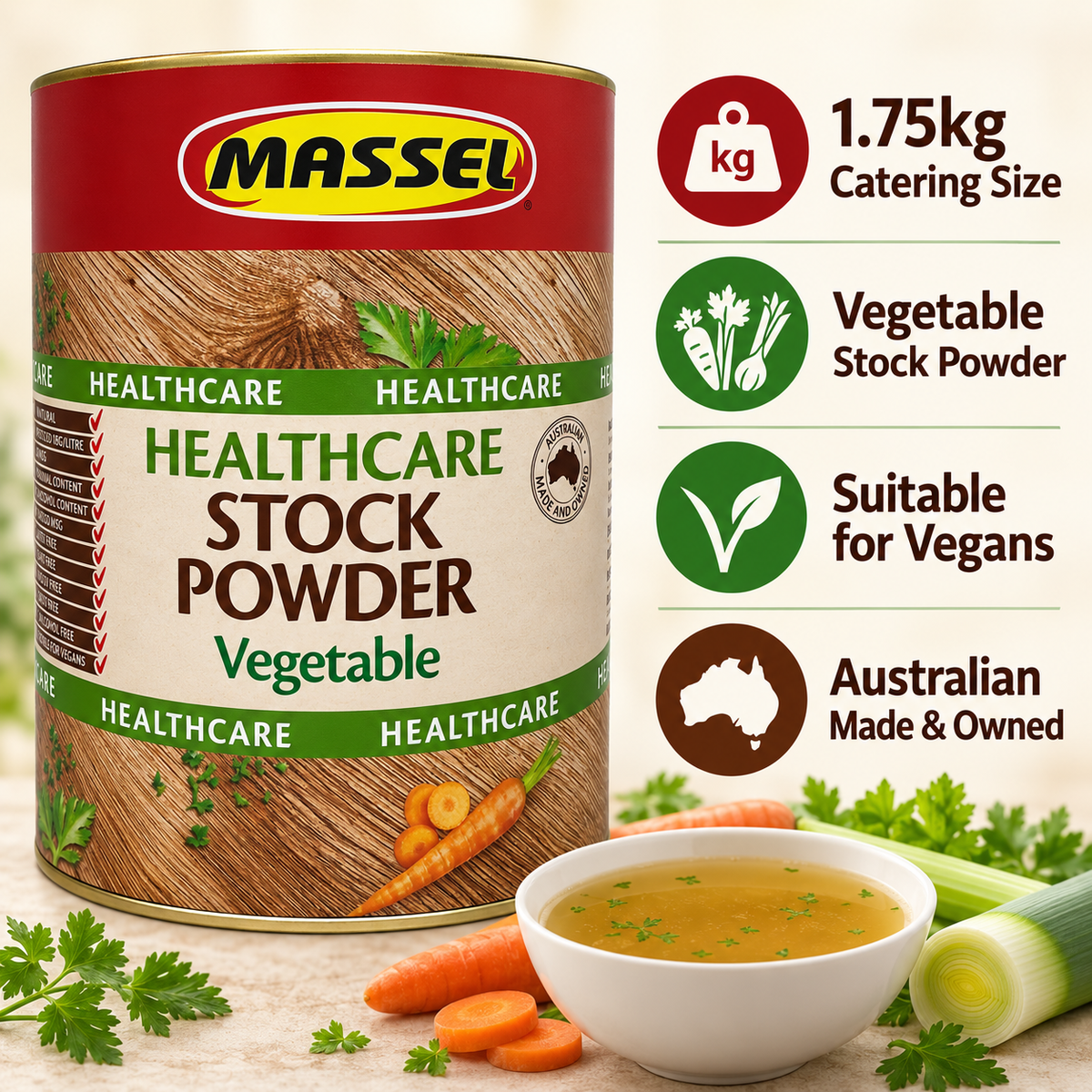 Massel BULK Advantage Healthcare Vegetable Stock Powder used in a finished dish.
