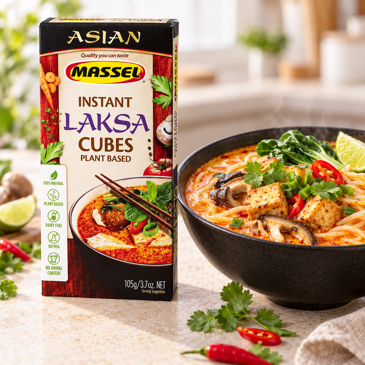Massel Instant Laksa Asian Soup Cubes, 105g, gluten-free, vegan.