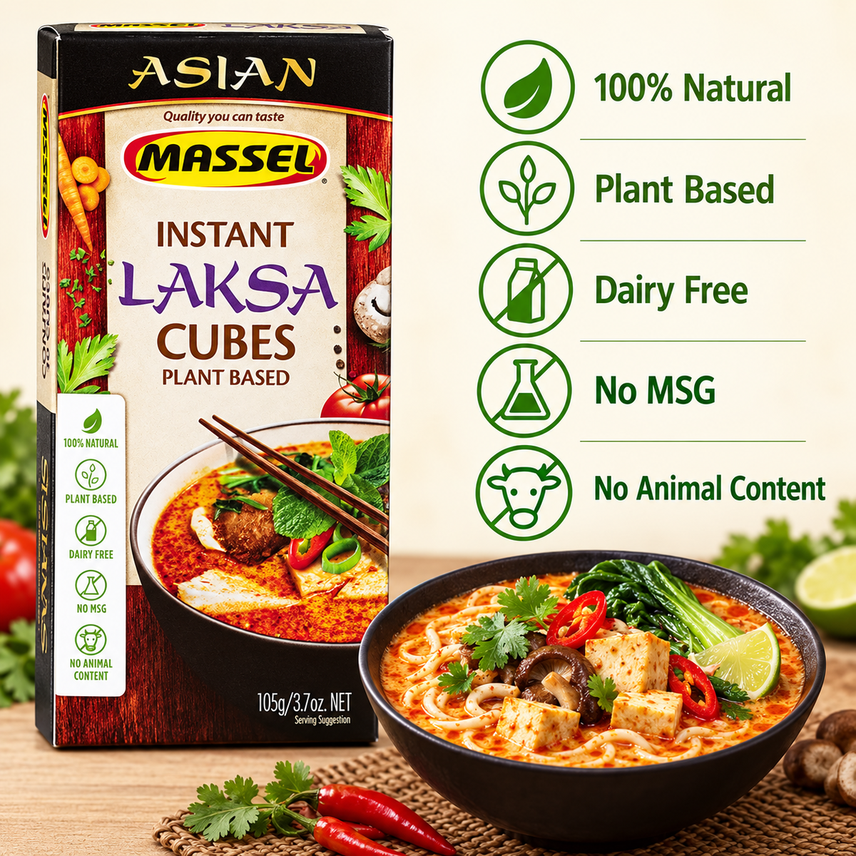 Massel Instant Laksa Asian Soup Cubes, 105g, gluten-free, vegan.