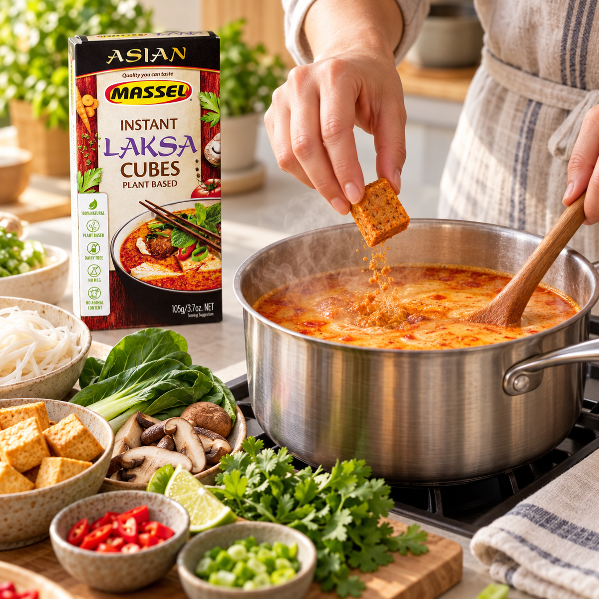 Massel Instant Laksa Asian Soup Cubes, 105g, gluten-free, vegan.