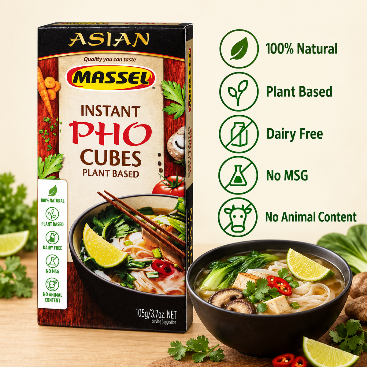 Massel Instant Pho Asian Soup Cubes, 105g, gluten-free, vegan.