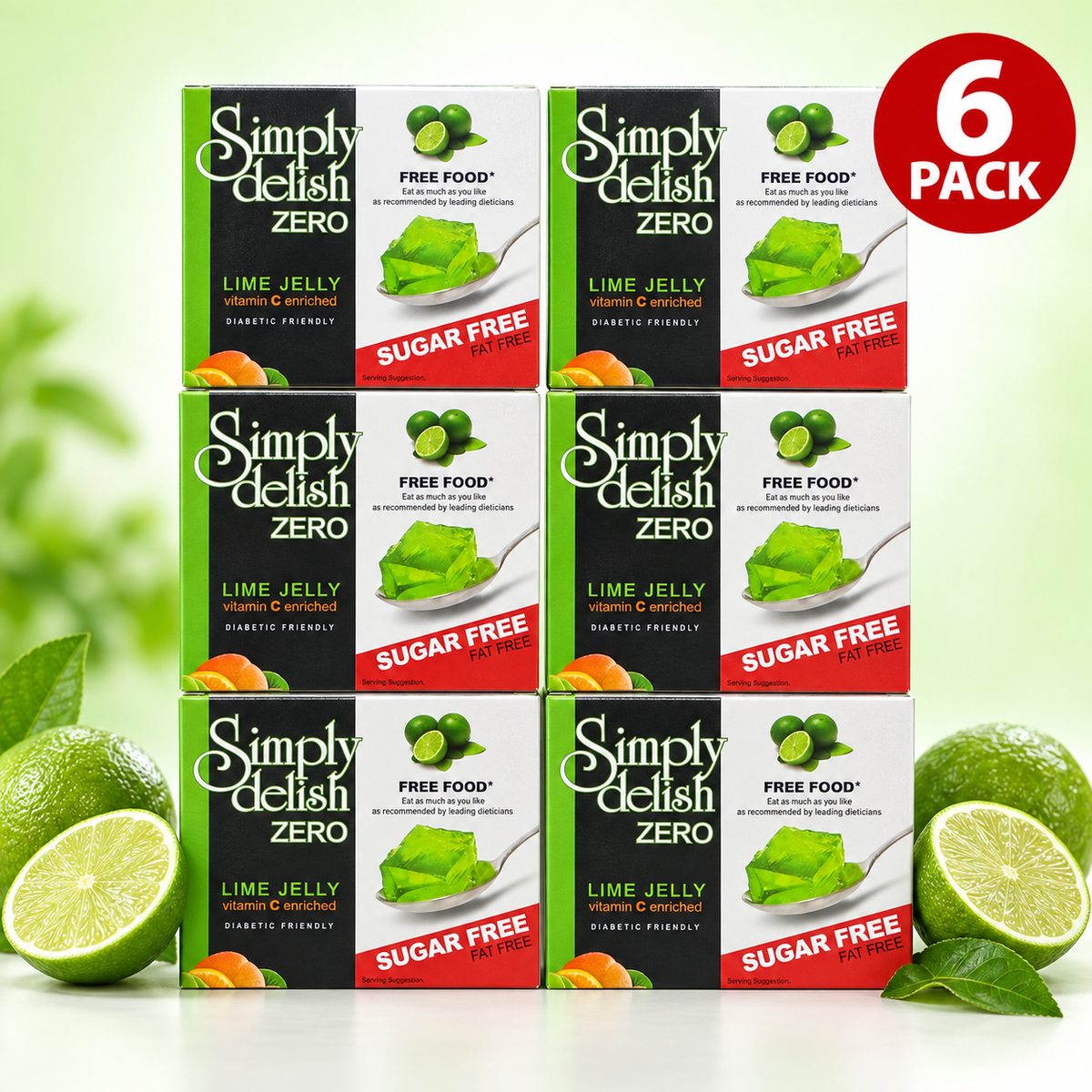 Close-up of Simply Delish Lime Jelly Dessert powder mix.