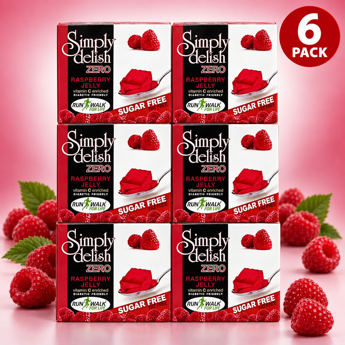 Simply Delish Sugar-Free Raspberry Jelly Dessert, 8g pack.