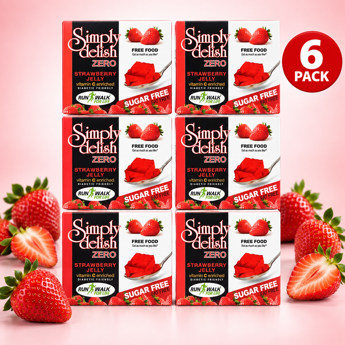 Simply Delish Sugar-Free Strawberry Jelly Dessert, 8g pack.