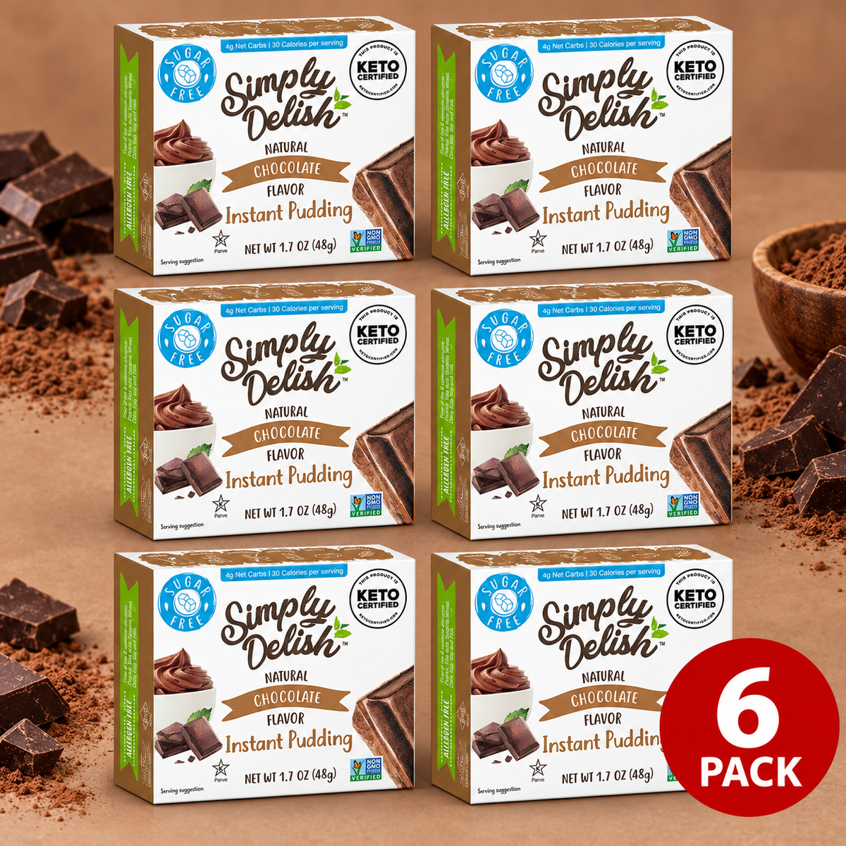 Simply Delish Natural Sugar-Free Instant Pudding, Chocolate flavour, 44g.