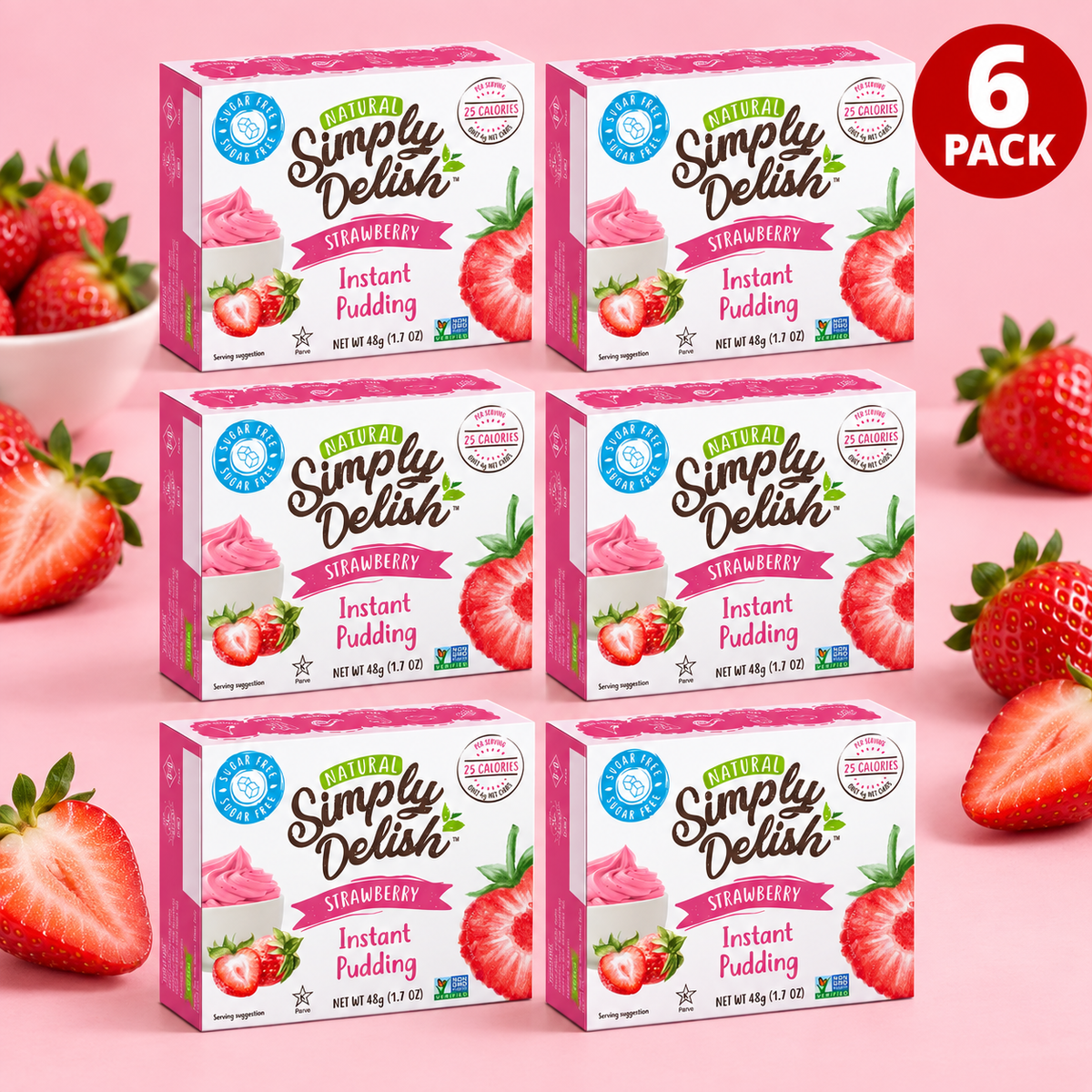 Simply Delish Natural Sugar-Free Instant Pudding, Strawberry flavour, 44g.