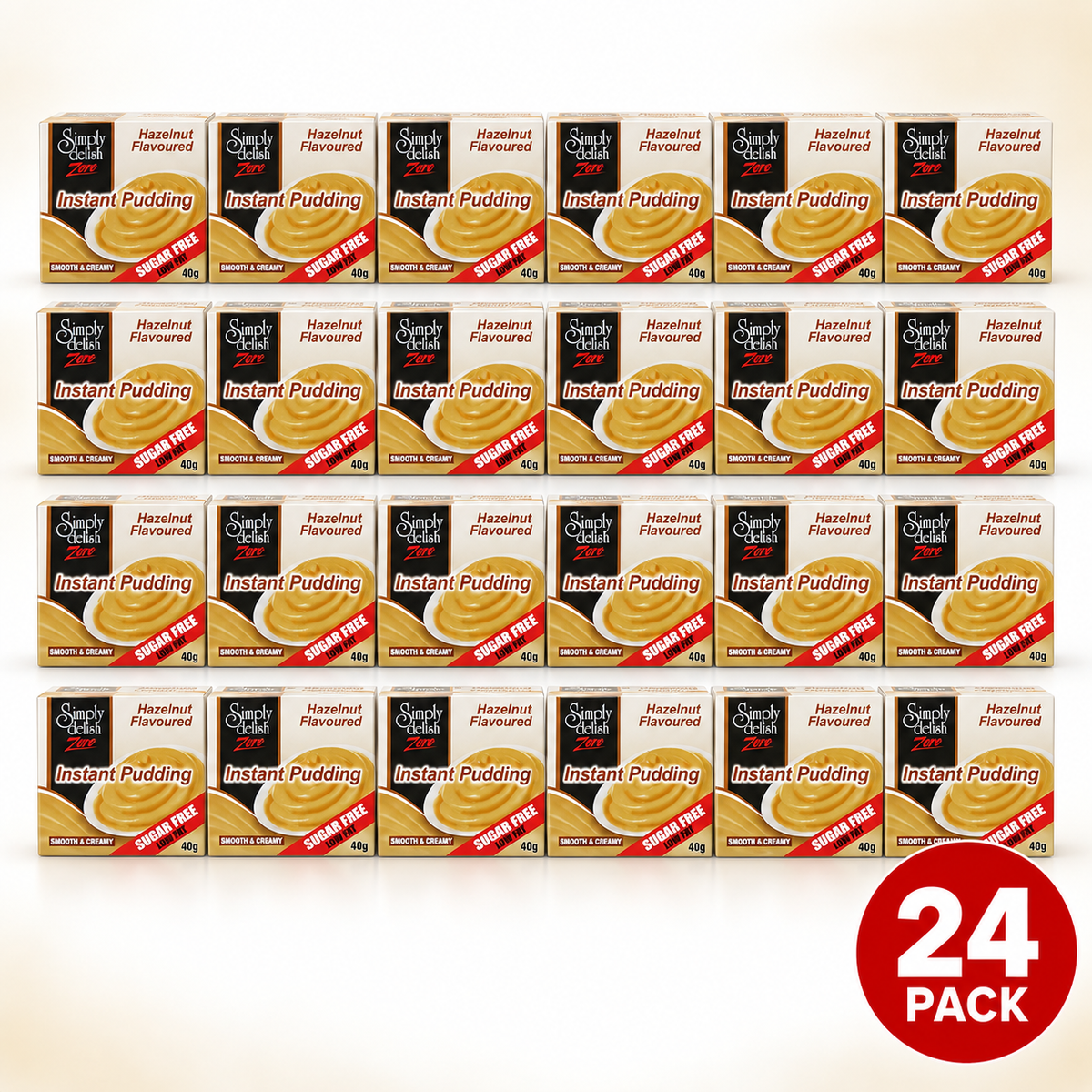 Simply Delish Hazelnut Instant Pudding, sugar-free and non-GMO.