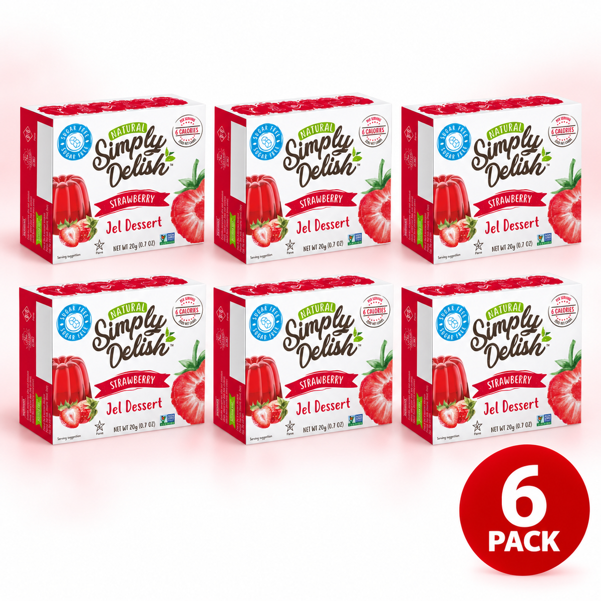 Simply Delish Natural Strawberry Jel Dessert, 20g sachet, sugar-free, gluten-free and vegan.