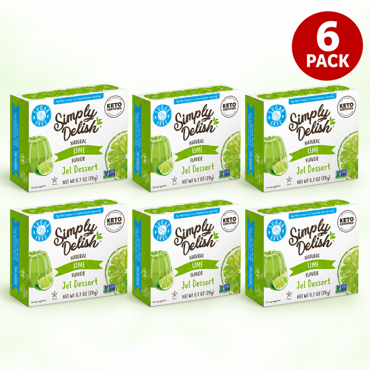 Simply Delish Natural Lime Jel Dessert, 20g sachet, sugar-free, gluten-free and vegan.