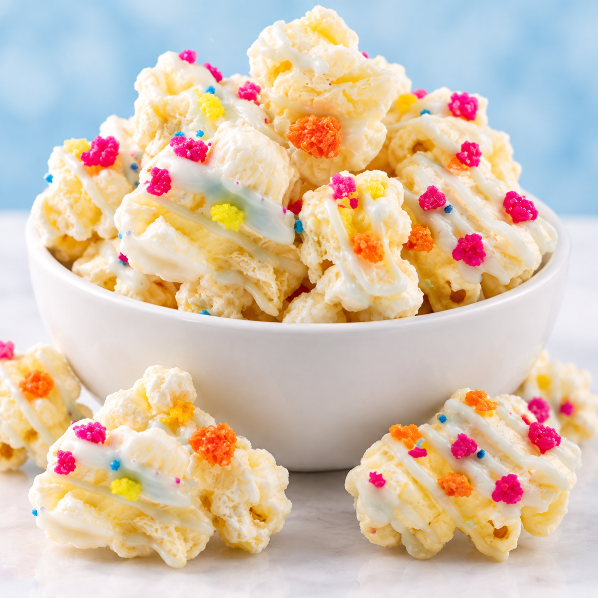 Bag of Drizzilicious Popcorn Birthday Cake, a sweet drizzled popcorn snack.