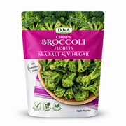 DJ & A Broccoli Florets, Salt & Vinegar flavour, 25g pack - plant-based vegetable crisps.