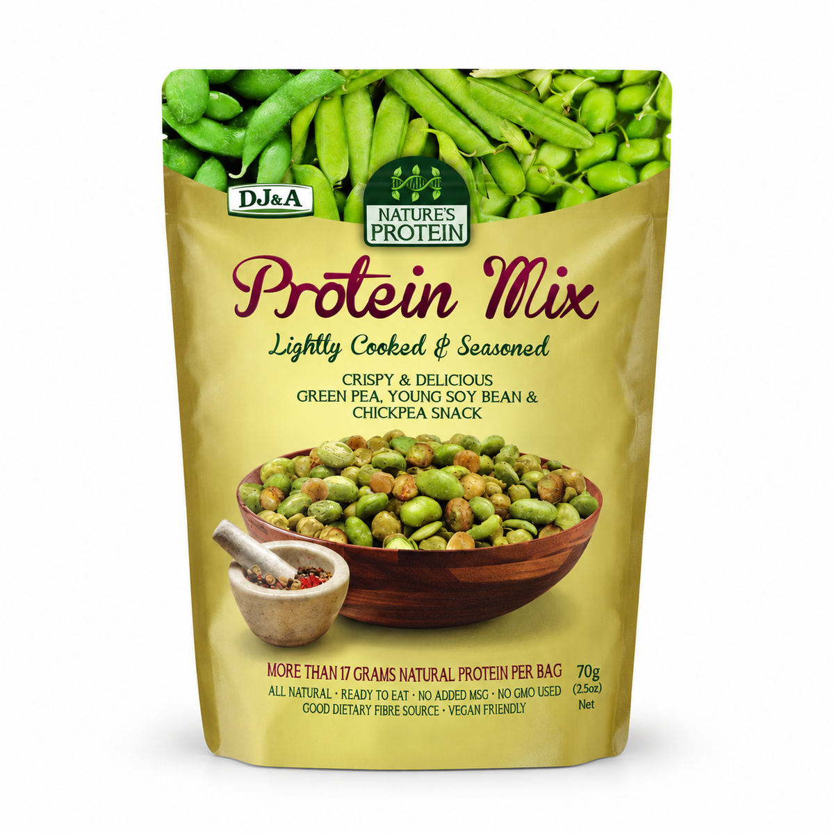 DJ & A Nature's Protein Mix, 70g pack - green peas, soybeans and chickpeas snack.