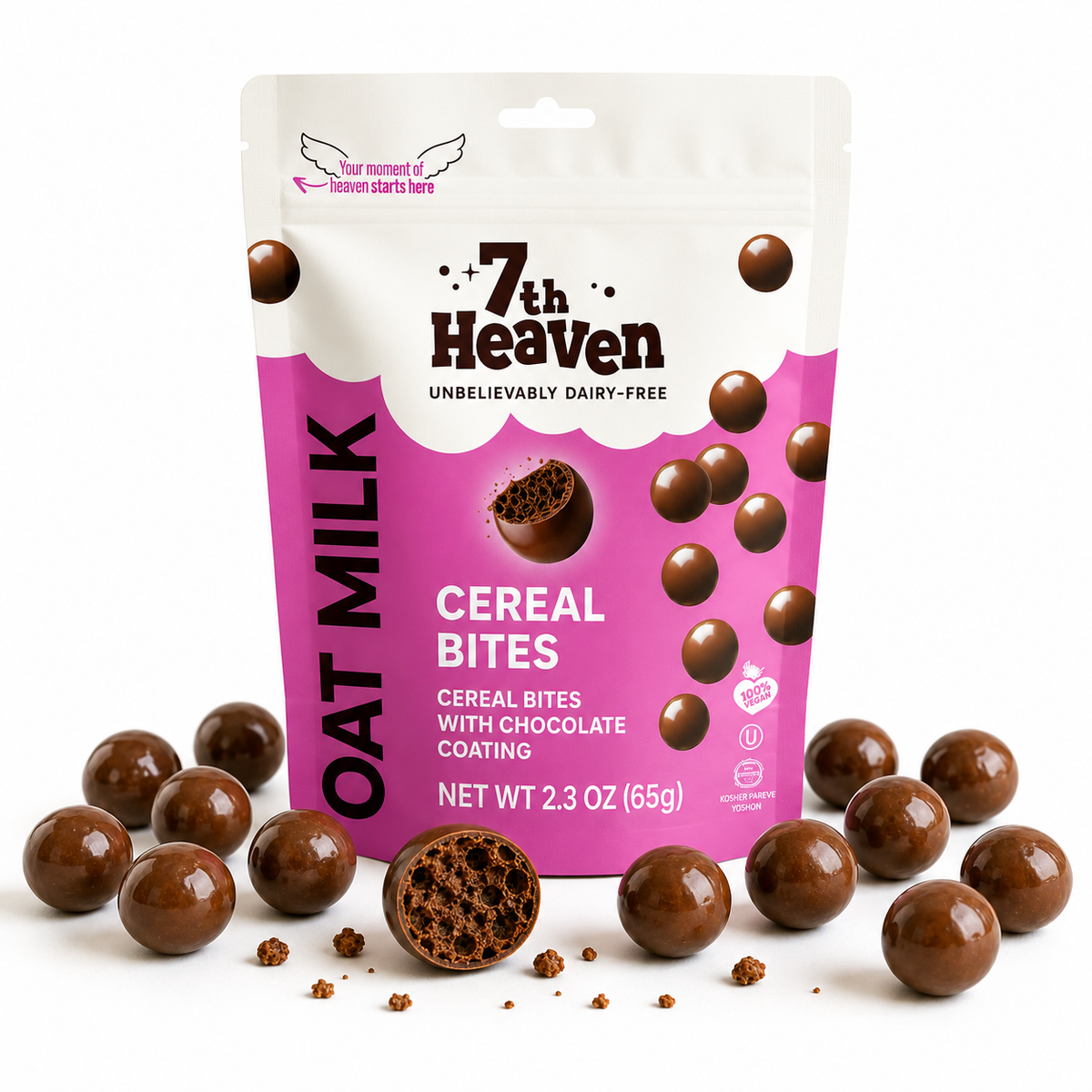 7th Heaven Cereal Bites with Chocolate Coating close up