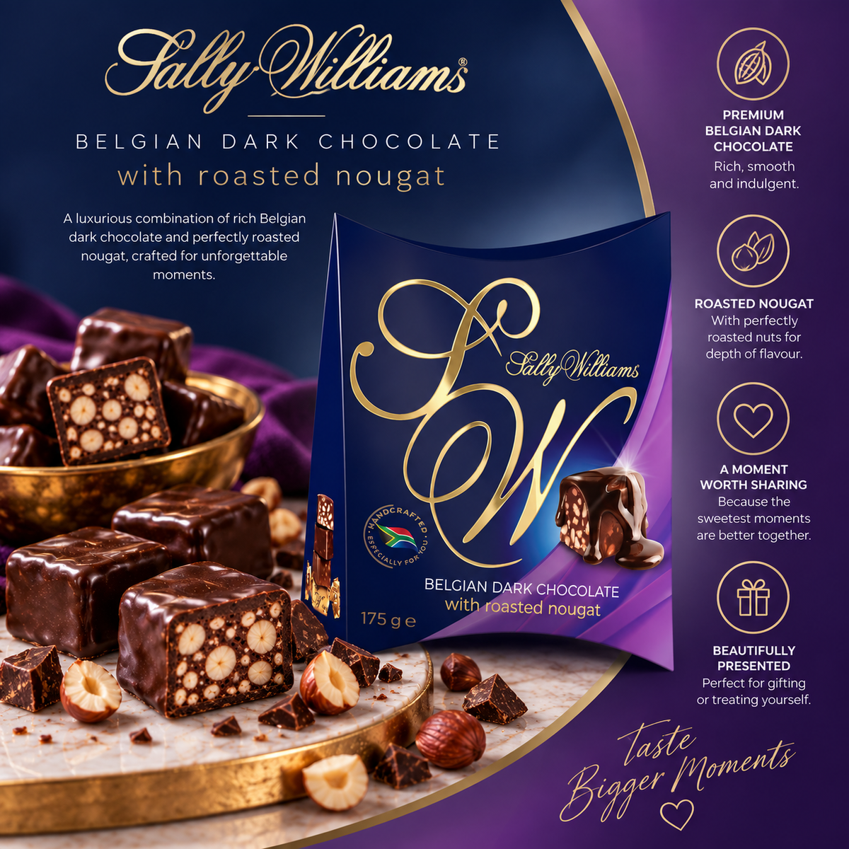 Sally Williams Dark Chocolate Nougat Squares gift box