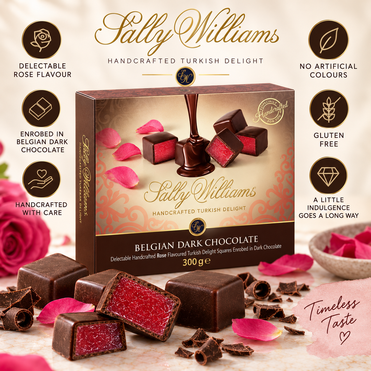 Sally Williams Rose Turkish Delight Dark Chocolate bar