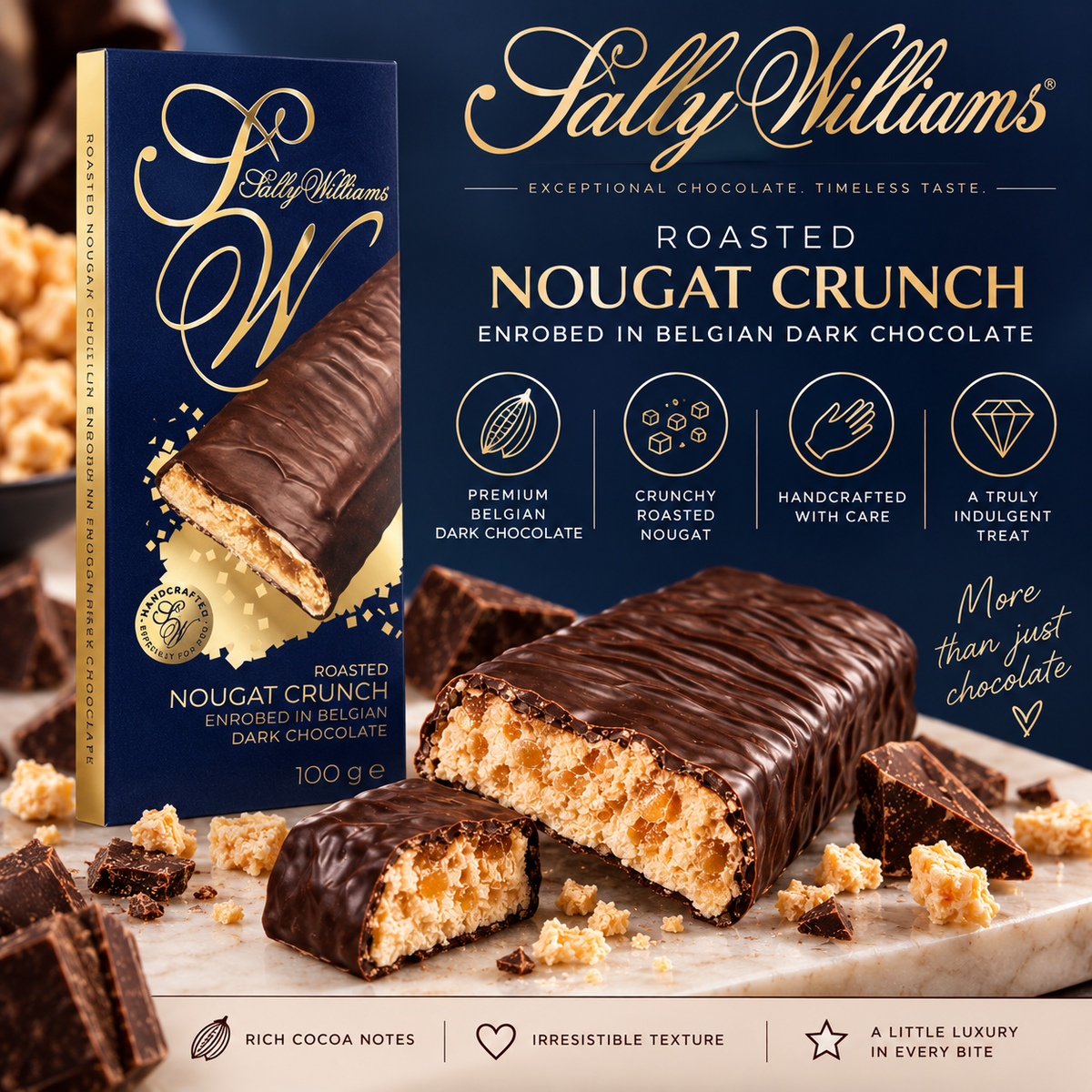 Sally Williams Roasted Nougat Crunch, Dark Chocolate