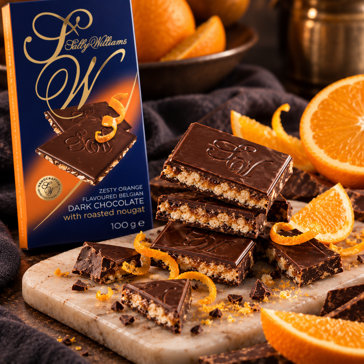 Sally Williams Orange Dark Chocolate with Roasted Nougat