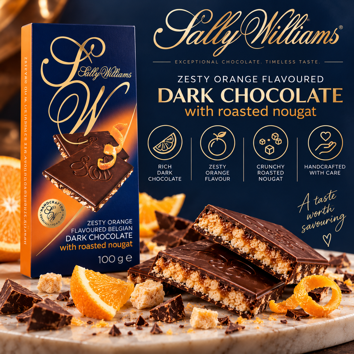 Sally Williams Orange Dark Chocolate with Roasted Nougat