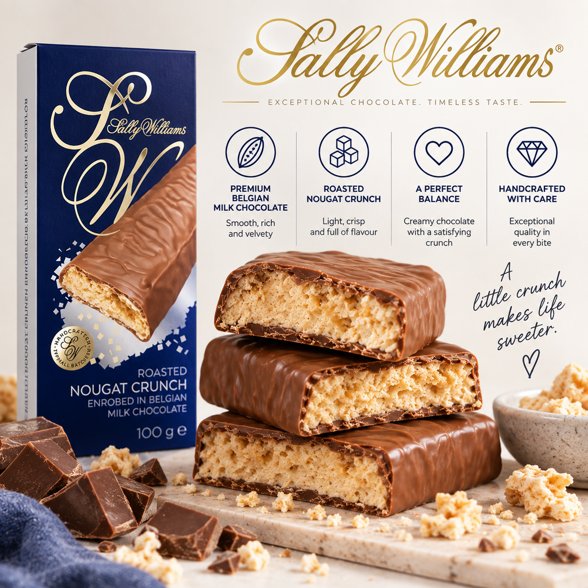 Sally Williams Roasted Nougat Crunch, Milk Chocolate