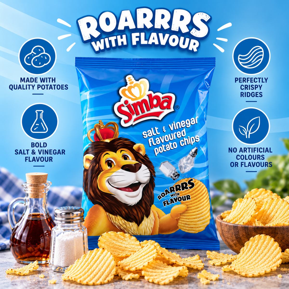 Simba Salt & Vinegar chips, ideal for wholesale snack ranges.