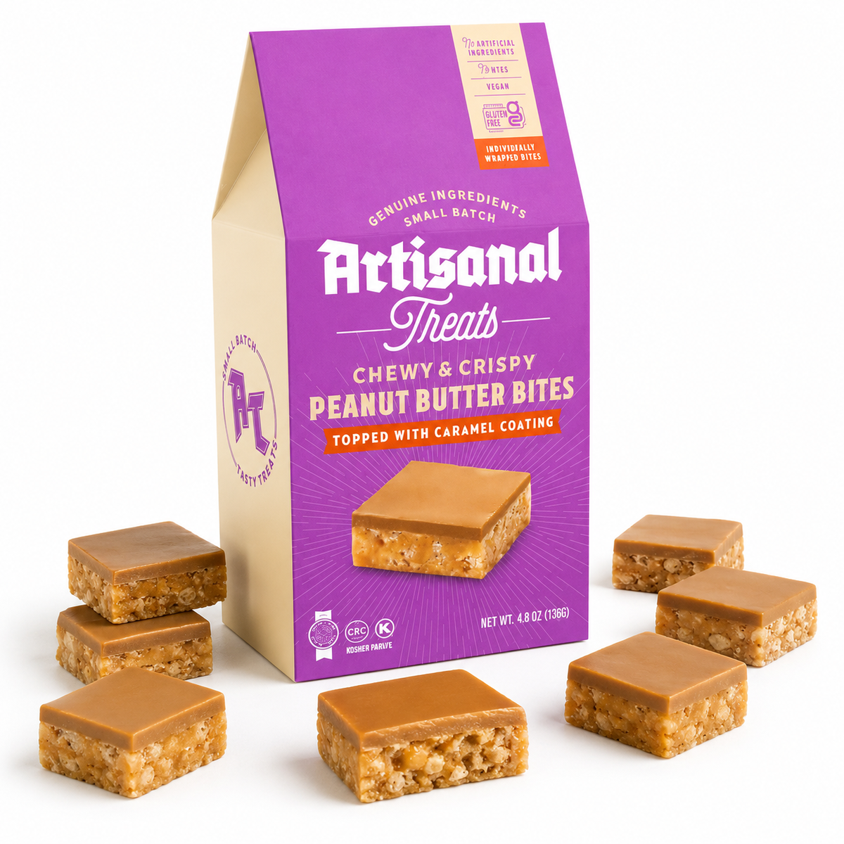 Artisanal Treats Chewy & Crispy Peanut Butter Bites with Caramel Coating