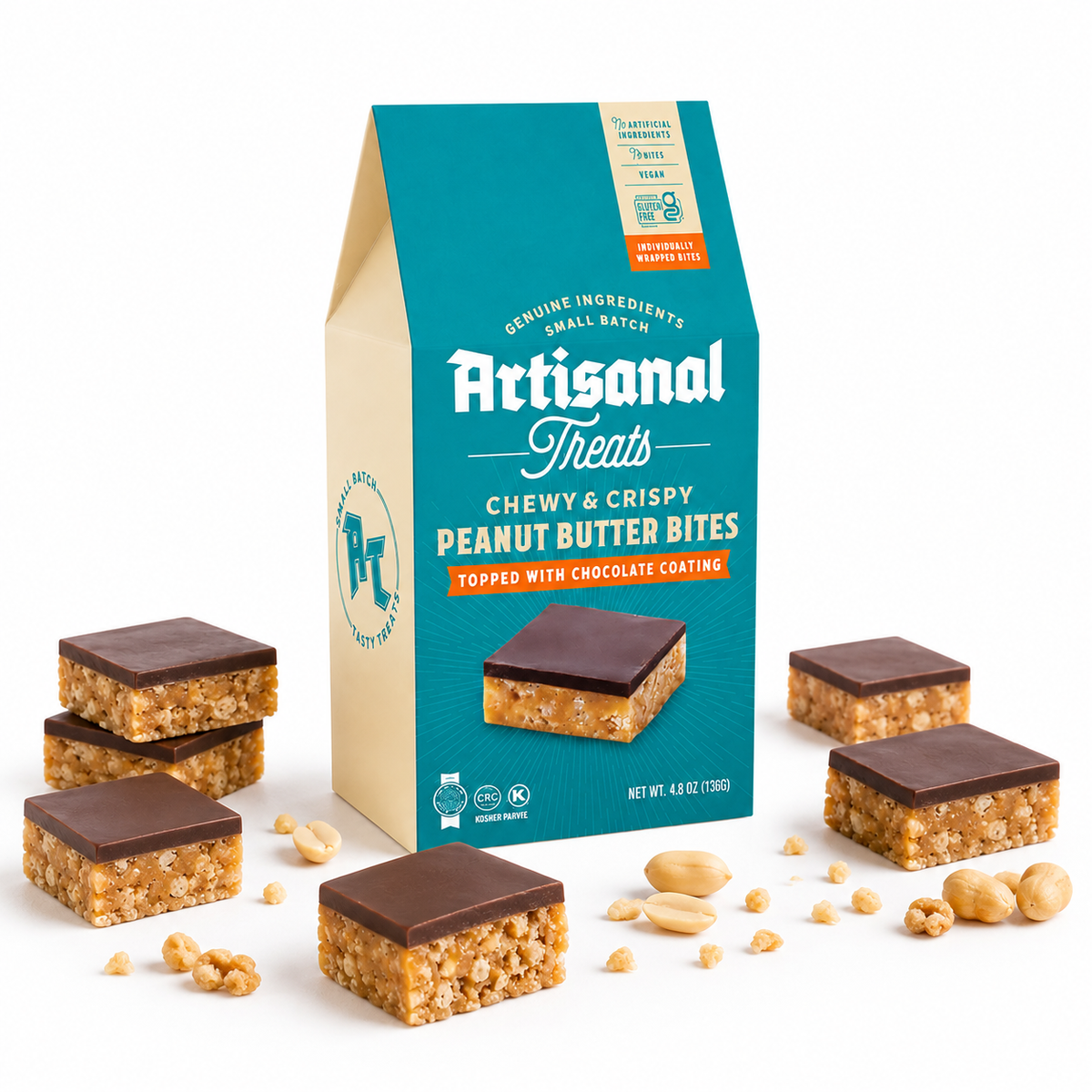 Artisanal Treats Chewy & Crispy Peanut Butter Bites with Chocolate Coating