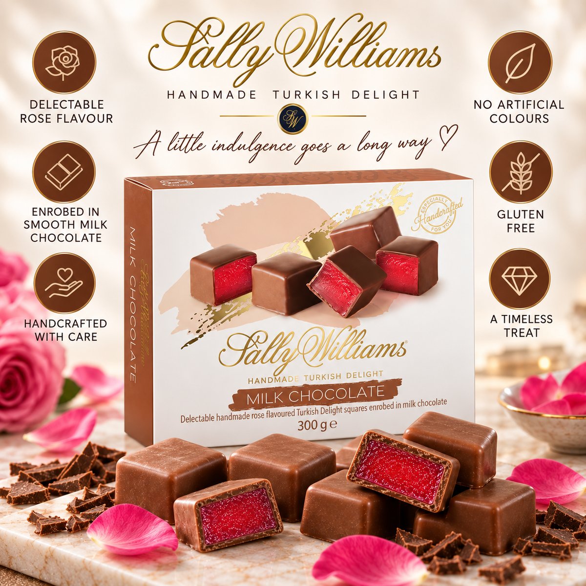 Sally Williams Rose Turkish Delight Milk Chocolate bar