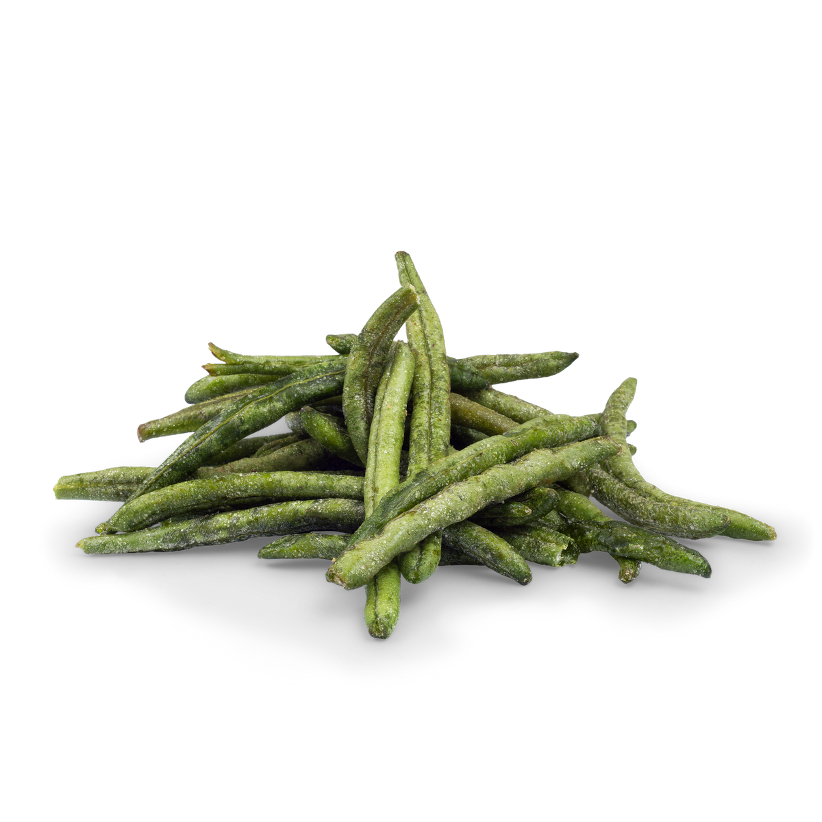 Close-up of DJ & A Green Bean Crisps, a vegan vegetable snack.